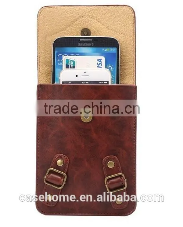 6.3" Dark Brown Small Shoulder Bag Universal Mobile Phone Leather Case