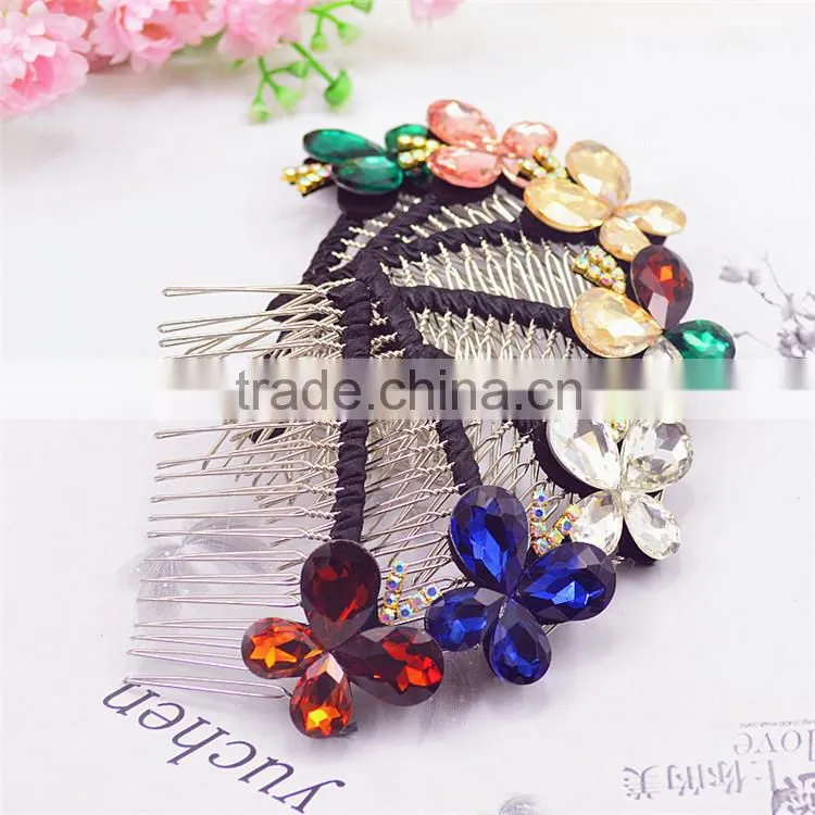 Wedding Bridal Crystal Rhinestone Flower Glass Stone Hairpin Diamante Hair Clip Comb