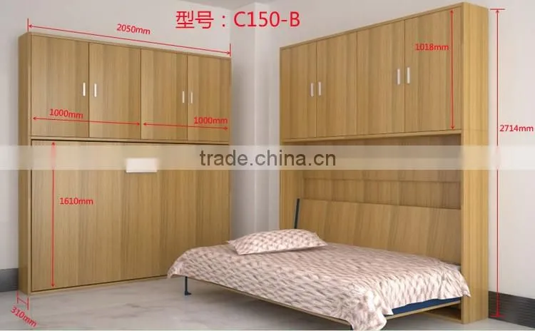saving hidden wall bed,folding wall bed,wall bed with cabinet(SZ-WBA90-C )