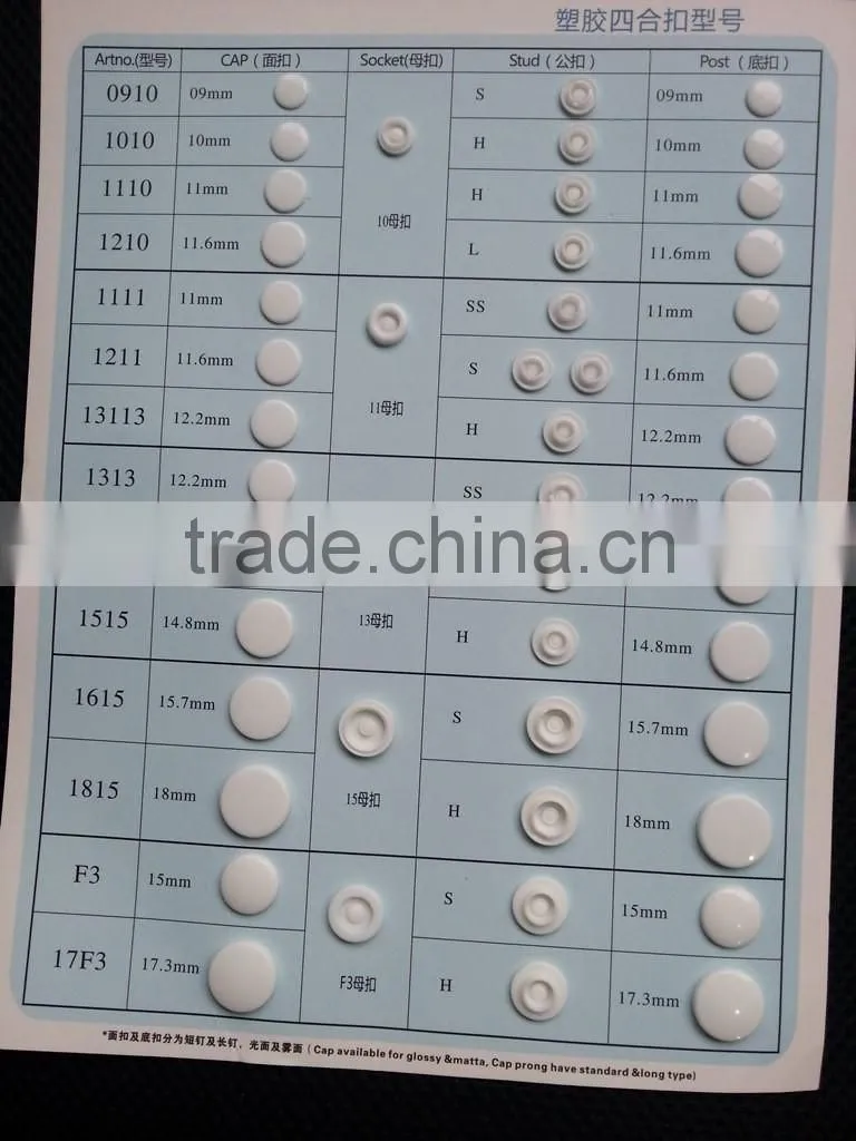 Sedex Audited 2 Pillar Factory Plastic Pree studs Snap button