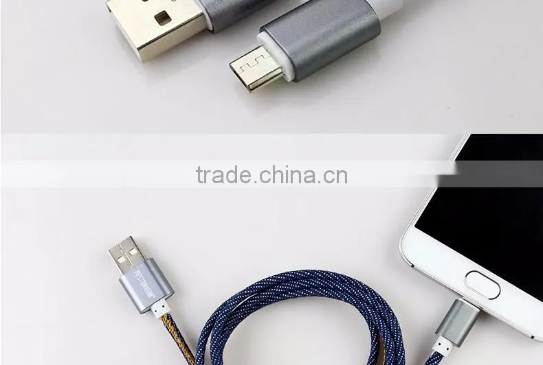 2016 Newest Denim Fabric Micro USB Cable Jean Metal Plug Data Charging cable for iPhone 6 6S Plus 5 5s Android Type C