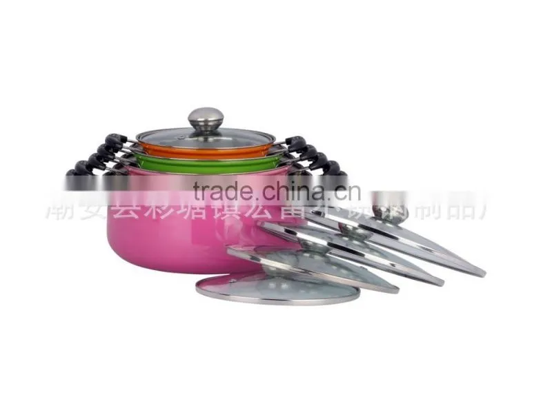new products 5pcs colorful stainless steel cookware sets with glass lid