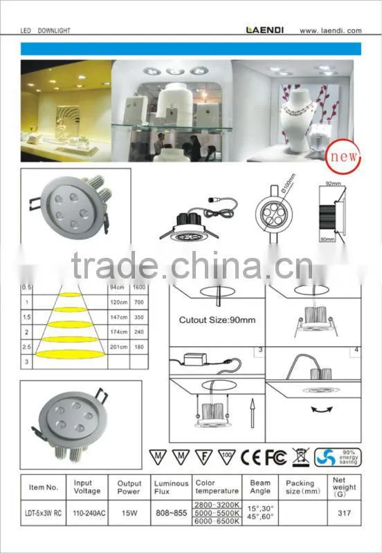 High CRI Warm white 2700k-3200k 16W gimbal led downlight for commercial lighting