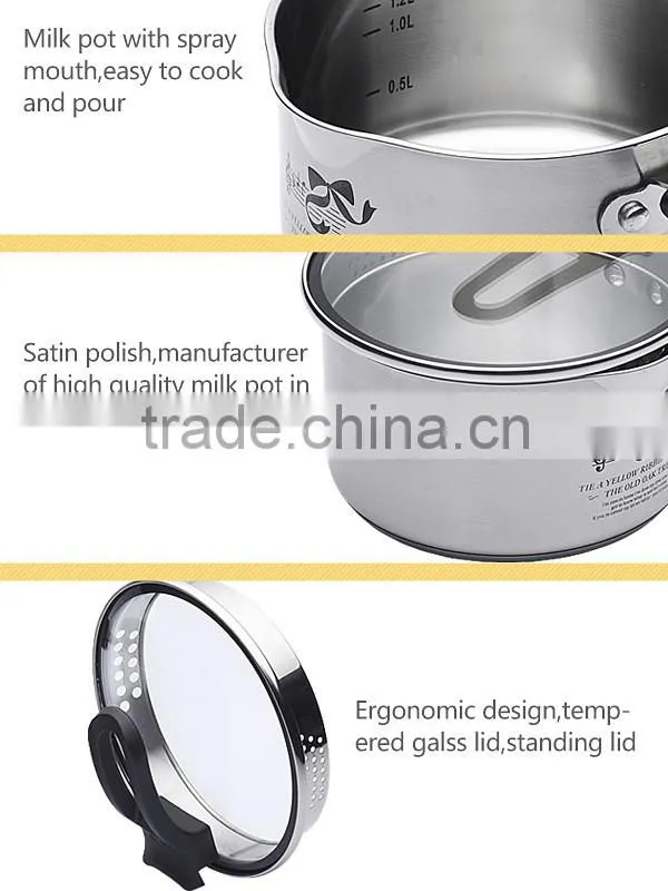 Classic Multi Nonstick Milk Pot Cookware, Hot Sale Clear Glass Stainless Steel Sauce Pan