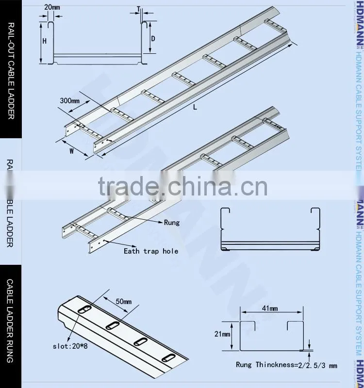 Standard size Electrical Polished Stainless Steel Cable tray Ladder