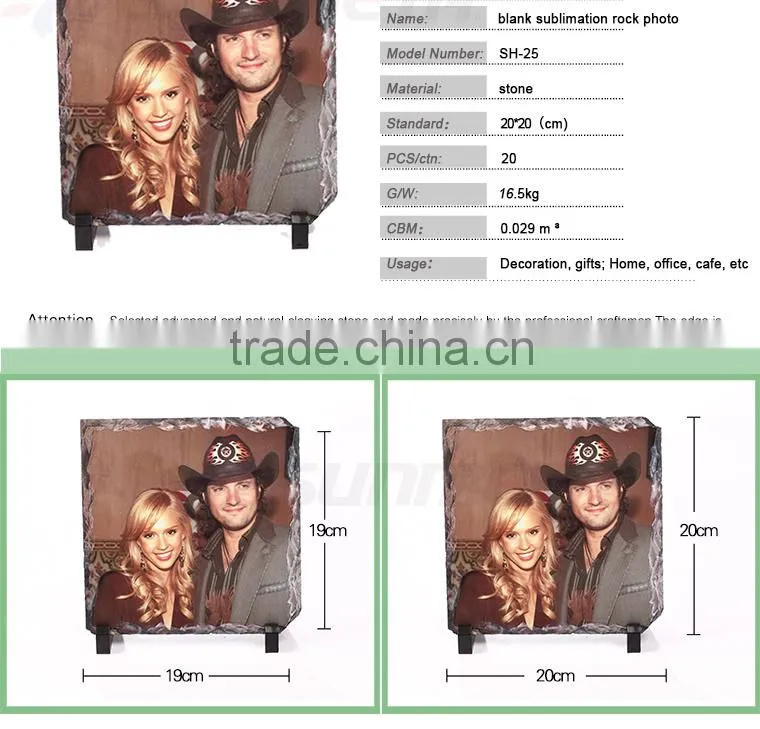 Sunmeta factory directly 3D sublimation blank rock photo SH25 20*20cm