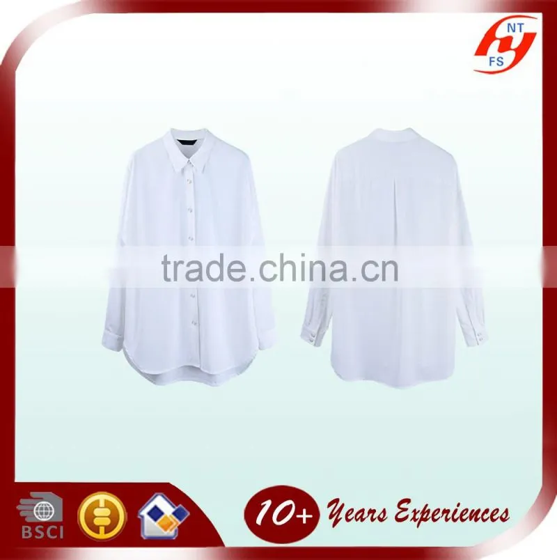 New fashion 2016 elegant ladies plain long sleeve white chiffon blouse for women