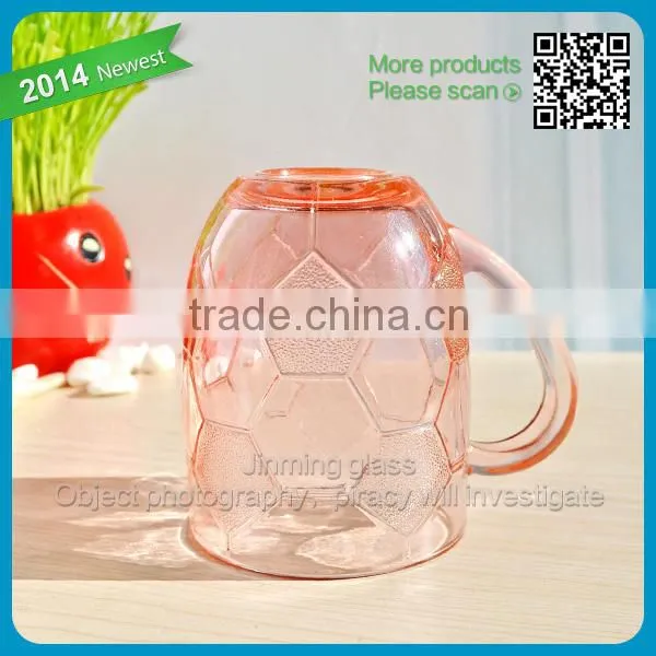 Promotion gift Set of 4 beer glass machine pressed drinking glass football shape cup football etched glass cup