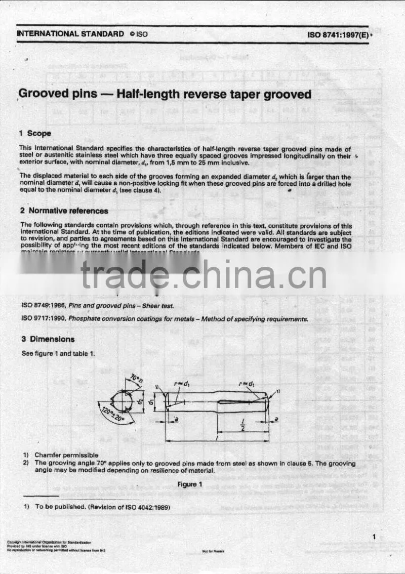 Grooved pins-Half length reverse taper grooved ISO8741