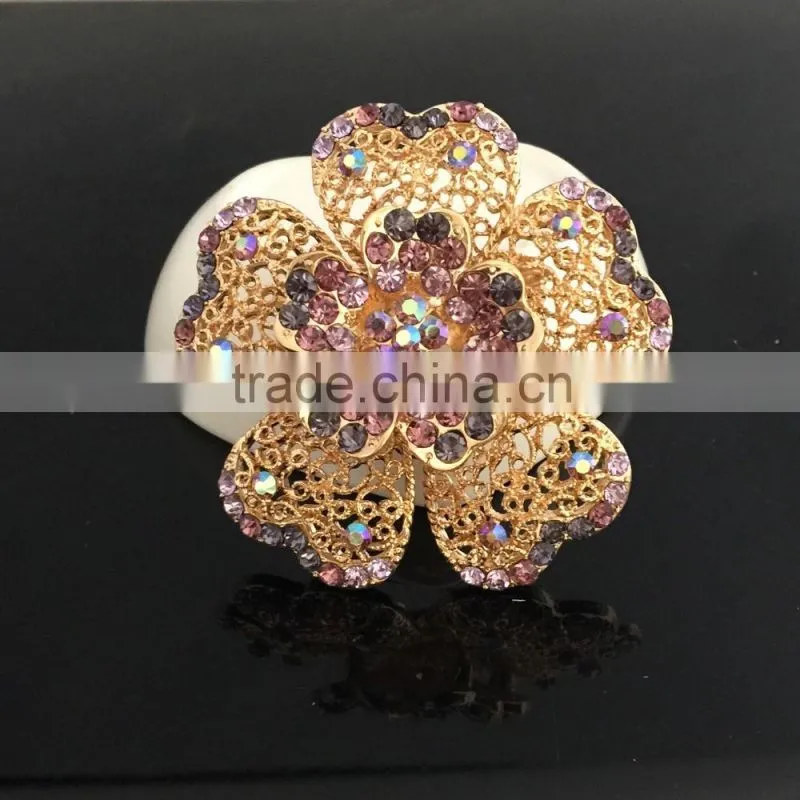 Metal Flower AB Rhinestone Brooch Pin,Color Rhinestone Brooches And Pins For Wedding Imitation