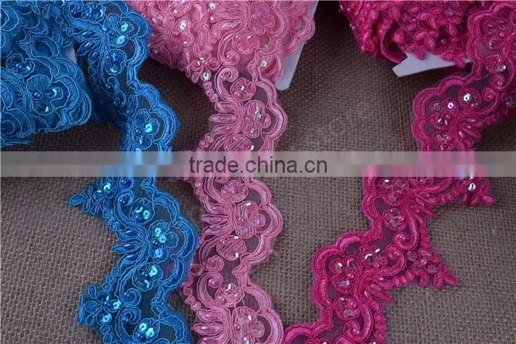 Pearl Beaded & Sequin Bridal ~ Lace Embroidered lace various color Wide:6cm in stock