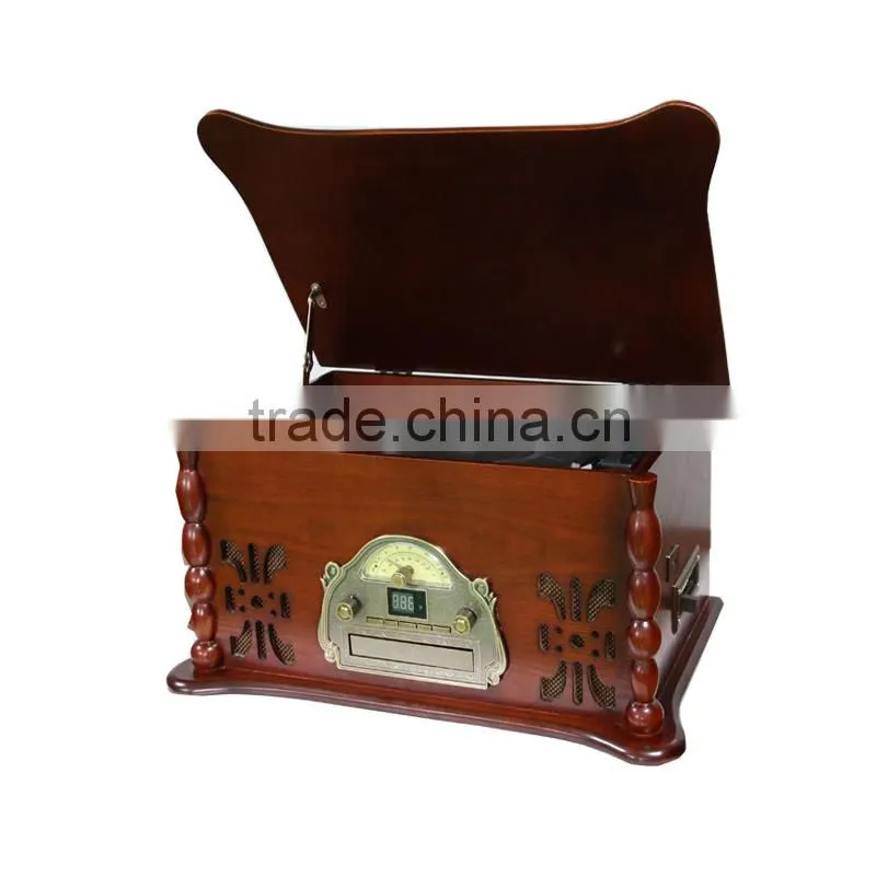 Small Wooden USB gramophone record player with Plastic dust cover