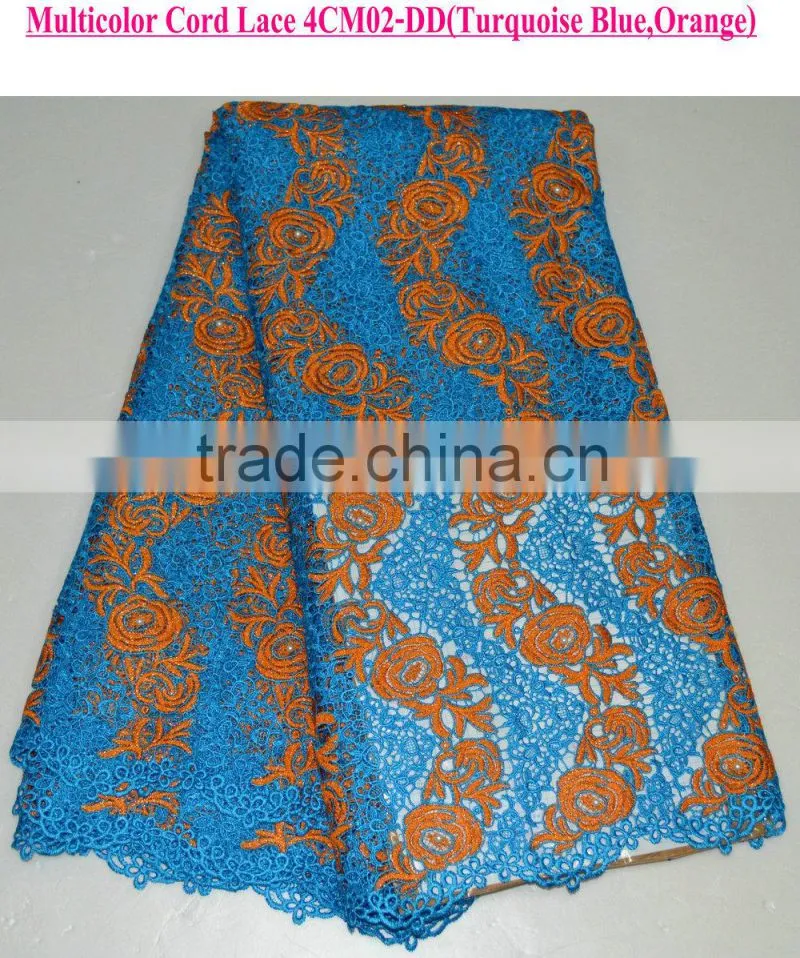 2015 New fashion lace fabric for nigerian party with pearls african cord lace colorful chemical lace