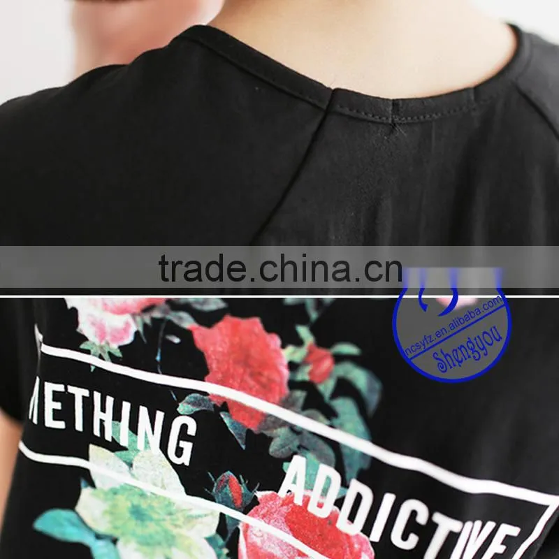 2015 fashion custom cotton printed batwing sleeve t shirt