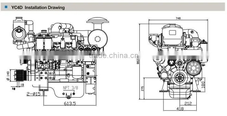Yuchai YC4D Series 4 cylinder marine diesel engine