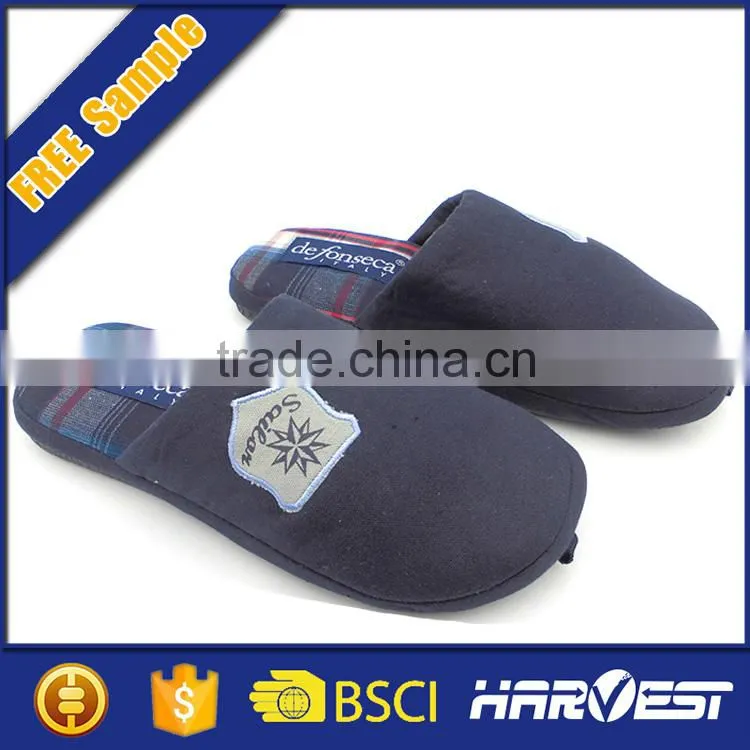 embroidered cotton fabric luxury indoor winter slippers, emboss cotton hotel slipper