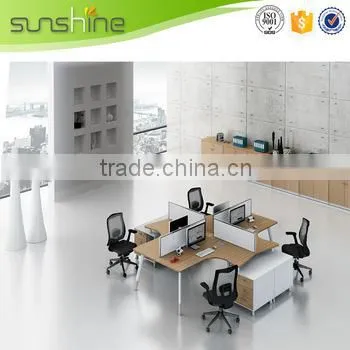 Portable Workstation Laptop Desk Table Wood 4 Seats Open Office Workstation