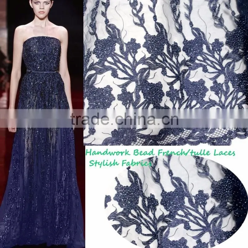 heavy lace fabric Dubai beaded embroidery designs flower lace chemical cord lace fabrics