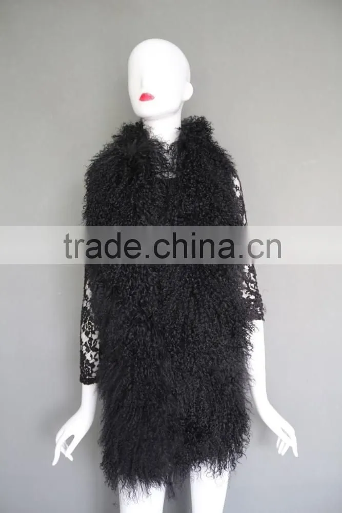 Women Long Mongolian fur Scarf Winter warm neck collar real Sheep Fur muffler stole