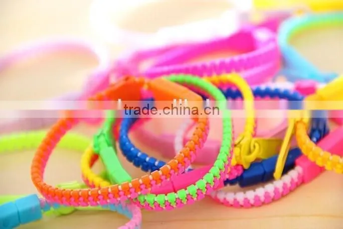 trendy rainbow color zipper bracelet Fluorescent neon bracelet
