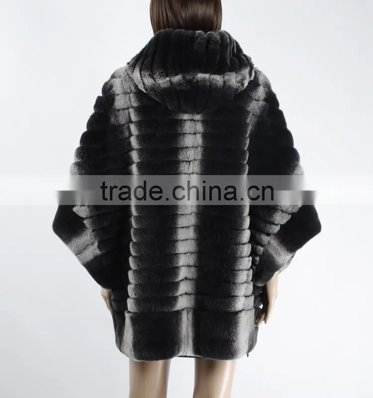 Chinchilla fur coat women poncho coat KZ150069