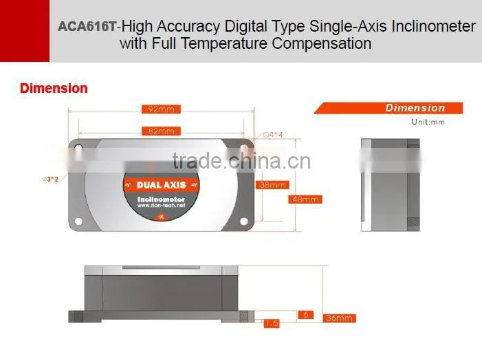ACA616T Ultra Precision Single axis Slope Meter With Digital Output (RS232/RS485/TTL Optional) High Resolution 0.001deg