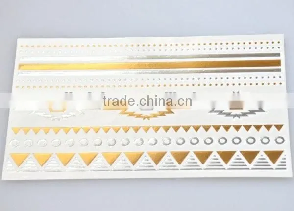 Wholesale shiny foil temporary tattoos flash gold body art tattoos water transfer fake jewelry tattoos factory