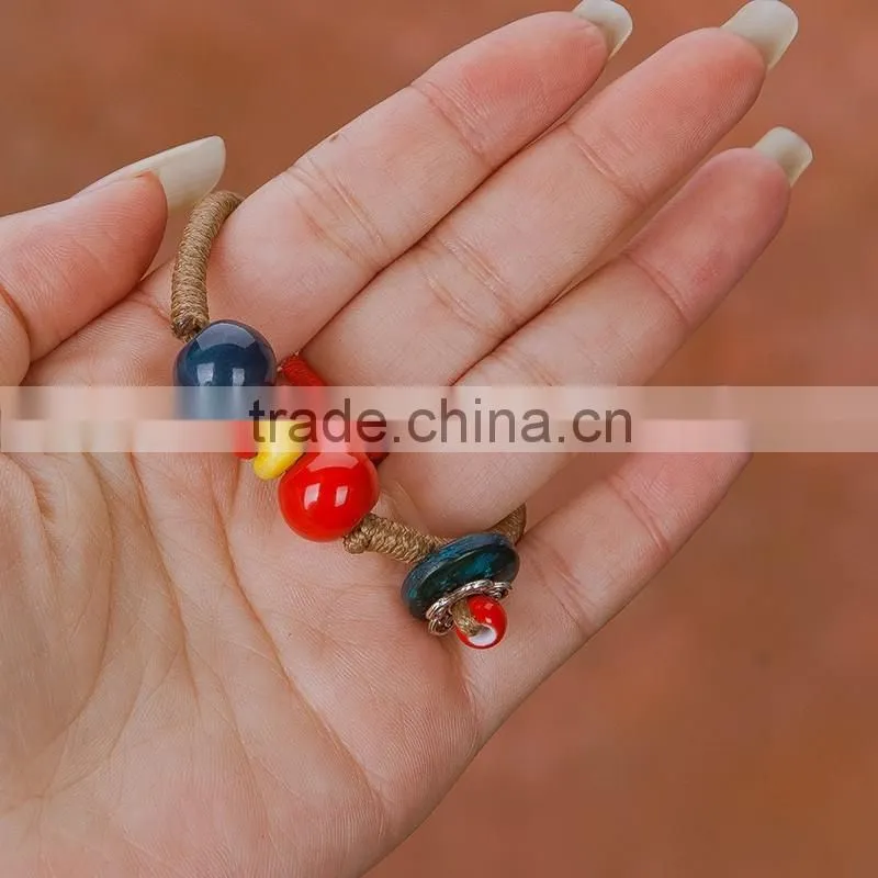 Jingdezhen made handmade leather bracelet ceramic beads bracelet for sales