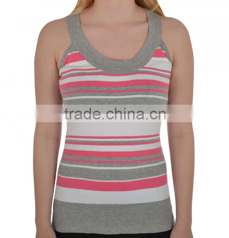 Womens Ladies Striped Sleeveless Round Neck Sweater Vest