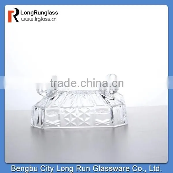 LongRun 200mm crystal embossed glassware square candy dish with stand