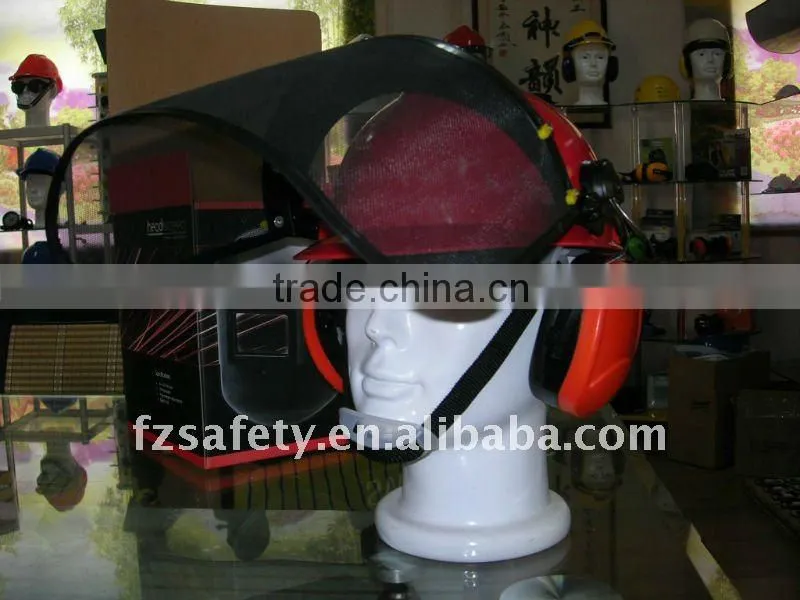 working cap with earmuffs and face shield