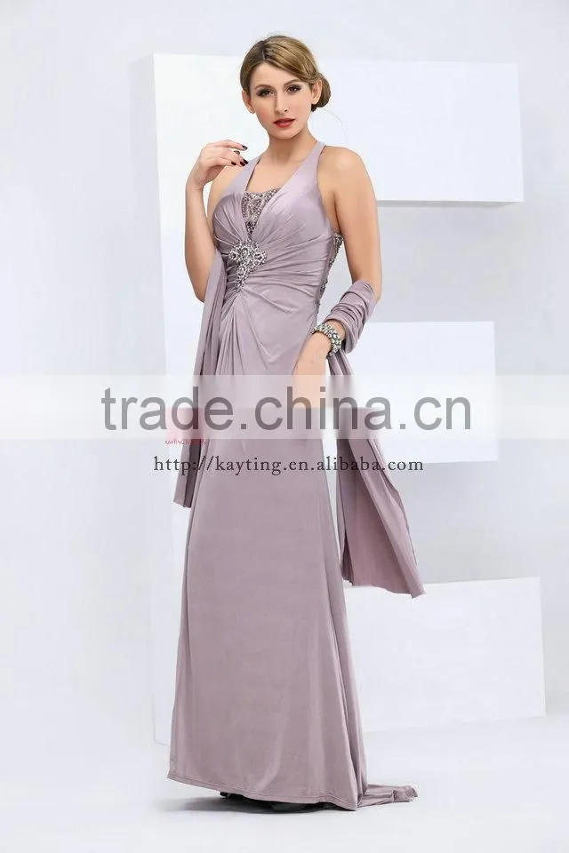 Elegant halter see through backless beaded evening dress mother of the bride dress