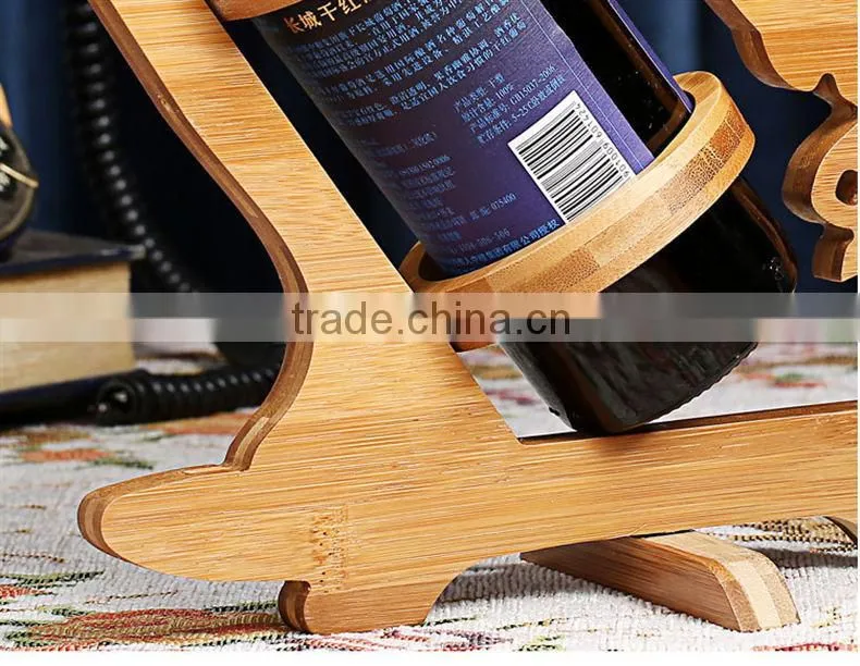 WR003/100% bamboo Material Hot Sale Rooster Shaped Folding Bamboo Wine Rack