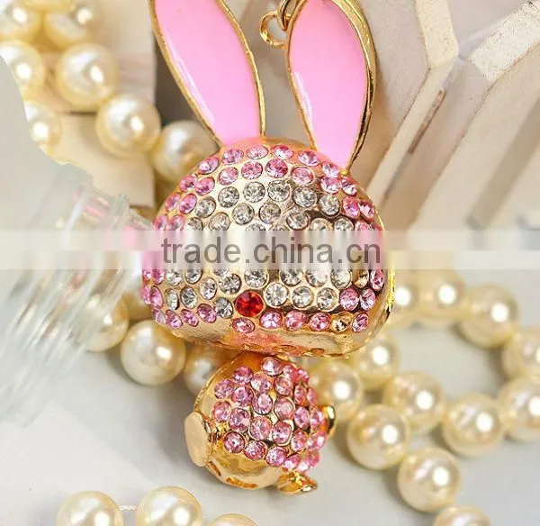 2014 Hot Selling Rhinestone Rabbit Key chain , Animal Bag Pendant ZTKC-197