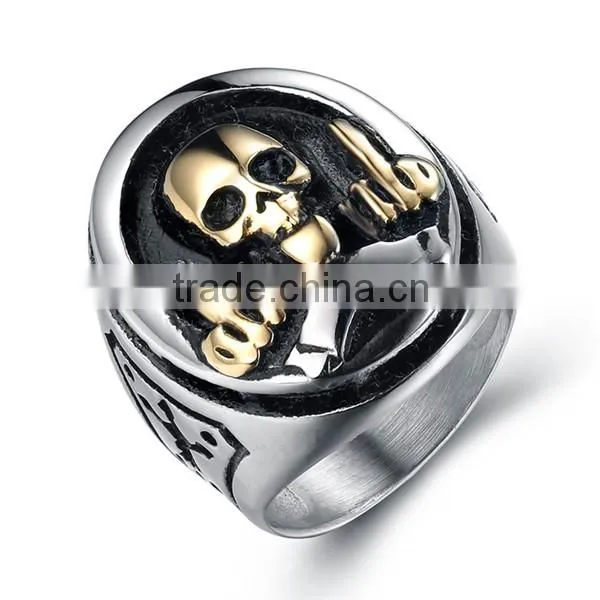 Hiphop vintage two tone devil skull ring