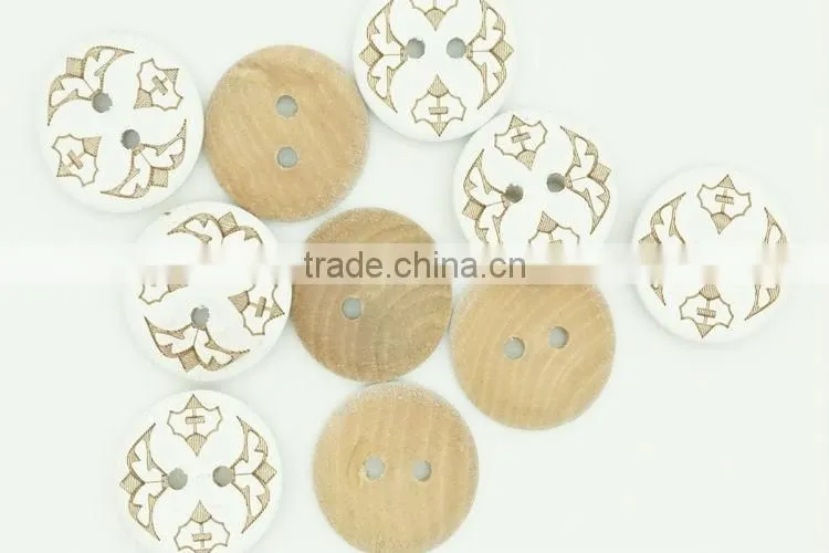 White 2 Holes Figure Logo Laser Engraved on Wood Button