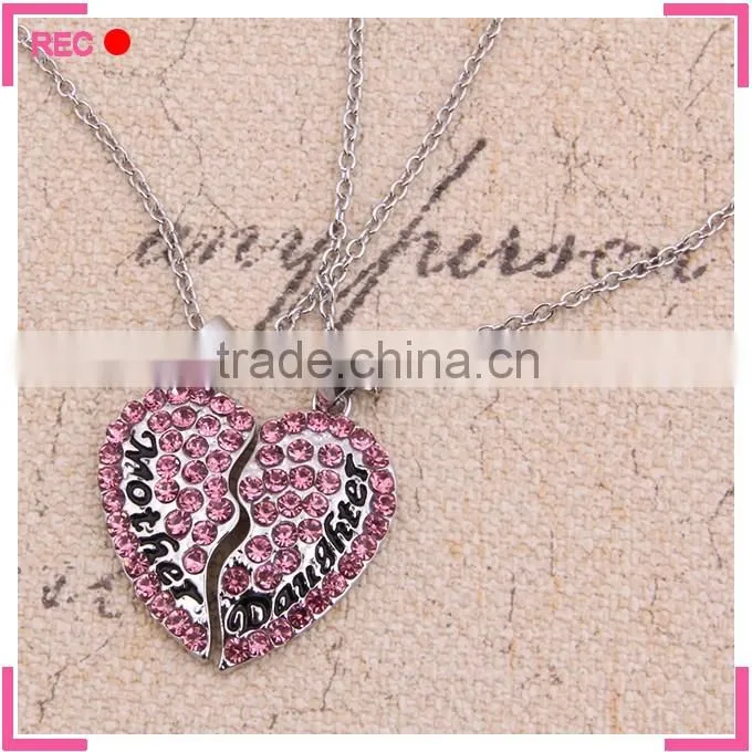Heart shape necklace broken to 2 pieces, for mother necklace cheap price