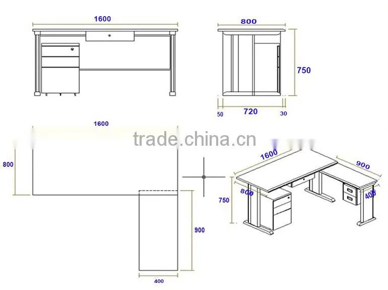 Factory Directly Office Furniture L Shaped Computer Desk with MDF Top Board