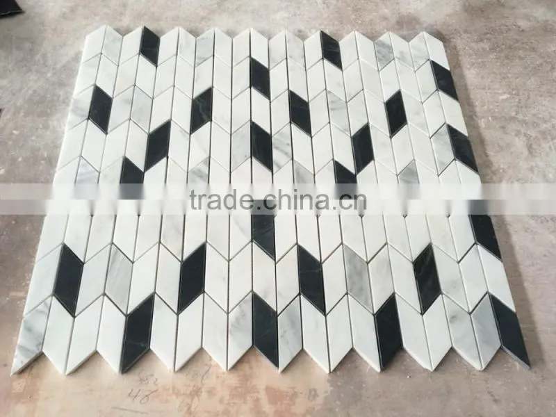 White mix black herringbone mosaic tile