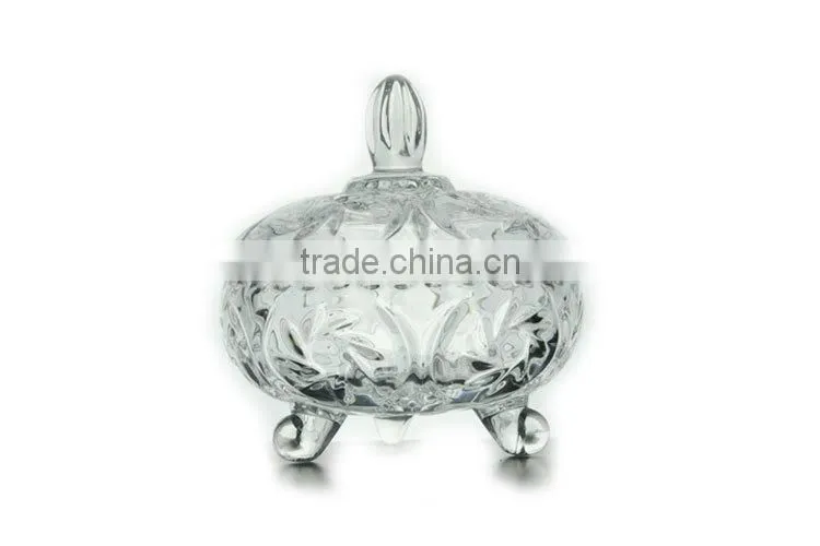 2015 Unique design glass halloween glass candy bowl with lid, wholesale glass sugar bowl