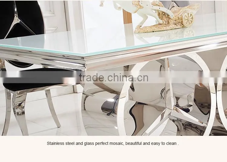 TH413 Stainless Steel Tempered Glass Dining Table Design