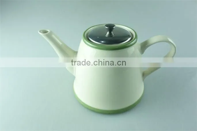 Cream ceramic teapot with iron cover with cheap price in stock