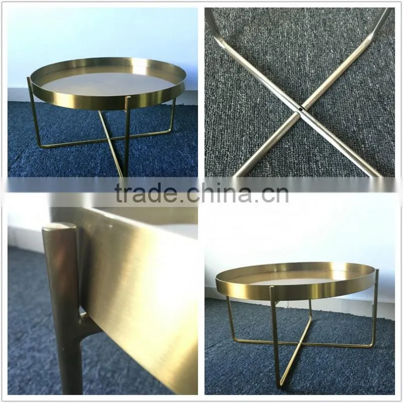 Round shape metal iron gold color folding end side table