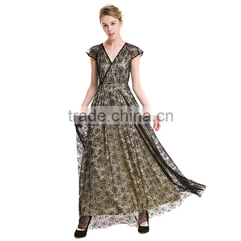 Maxnegio sexy black long lace wrap maxi evening dress for women