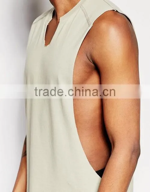 Soft cotton longline sleeveless t-shirt vest, OEM men tee shirt cheap price