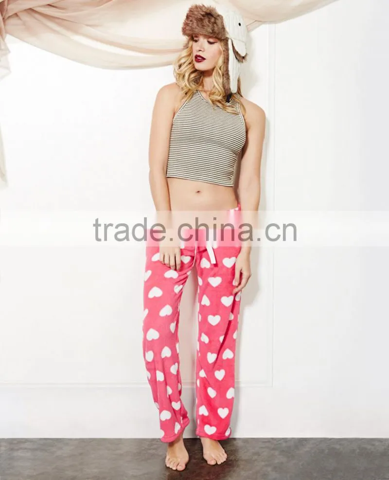 Pink Heart Plush Pants cute cotton women sleepwear
