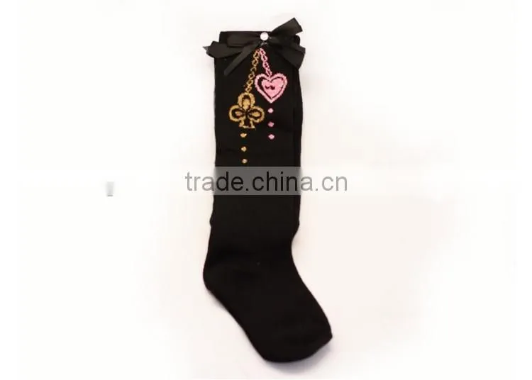 Bowknot heart printed young girls tights