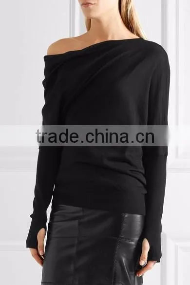 2017 New Design Girl One- shoulder Sweater Knitted Pullover