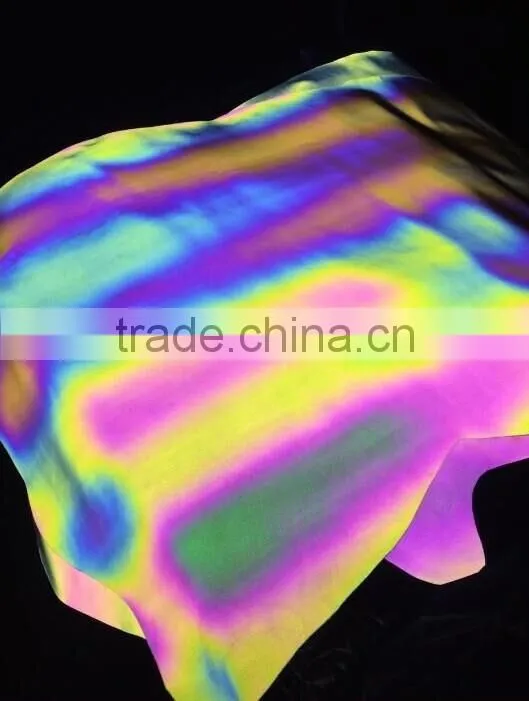 wholesale popular colorful rainbow reflective sewing fabric,rainbow reflective belt material for handbag