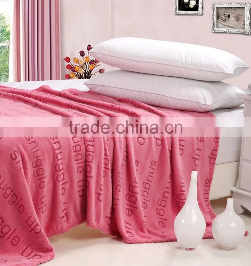 China wholesale 100 polyester letter printed pink sherpa blanket throw blanket